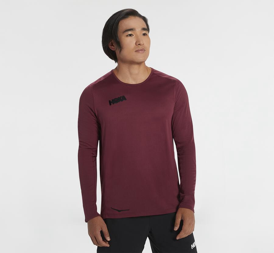 Hoka Australia One One Performance Long Sleeve - Mens Tops Brown - NPQDI-5890